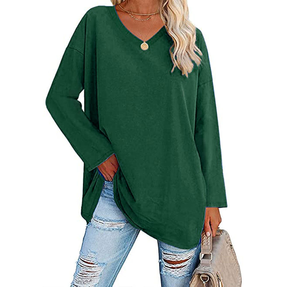 Dames Oversized T-shirt Lange Mouwen V-hals Casual