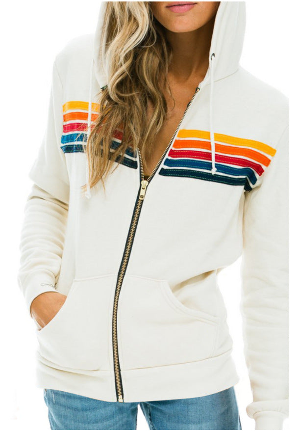Dames Hoodie Vest Regenboog Strepen Capuchon Trendy