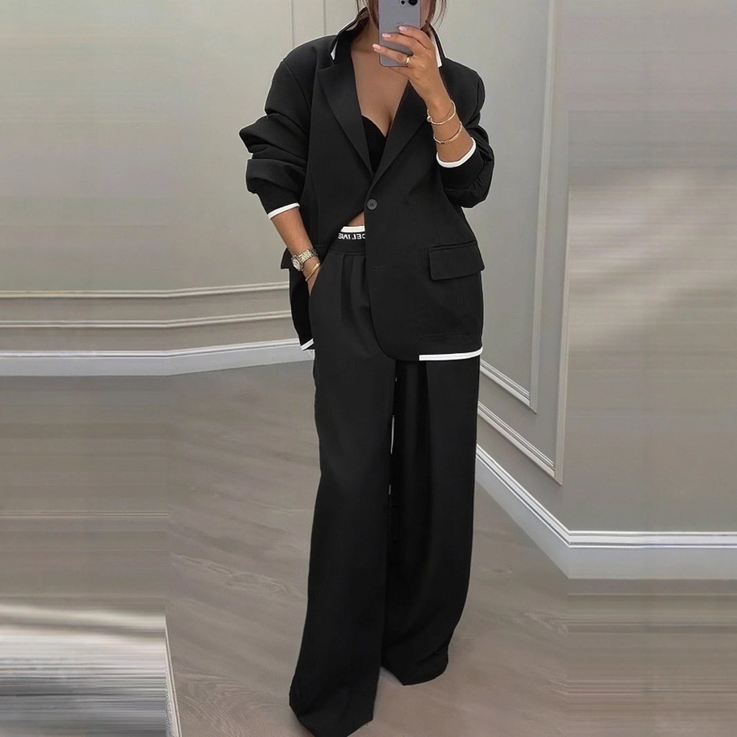 Dames Blazer Set met Wijde Broek Trendy Elegante Kleding