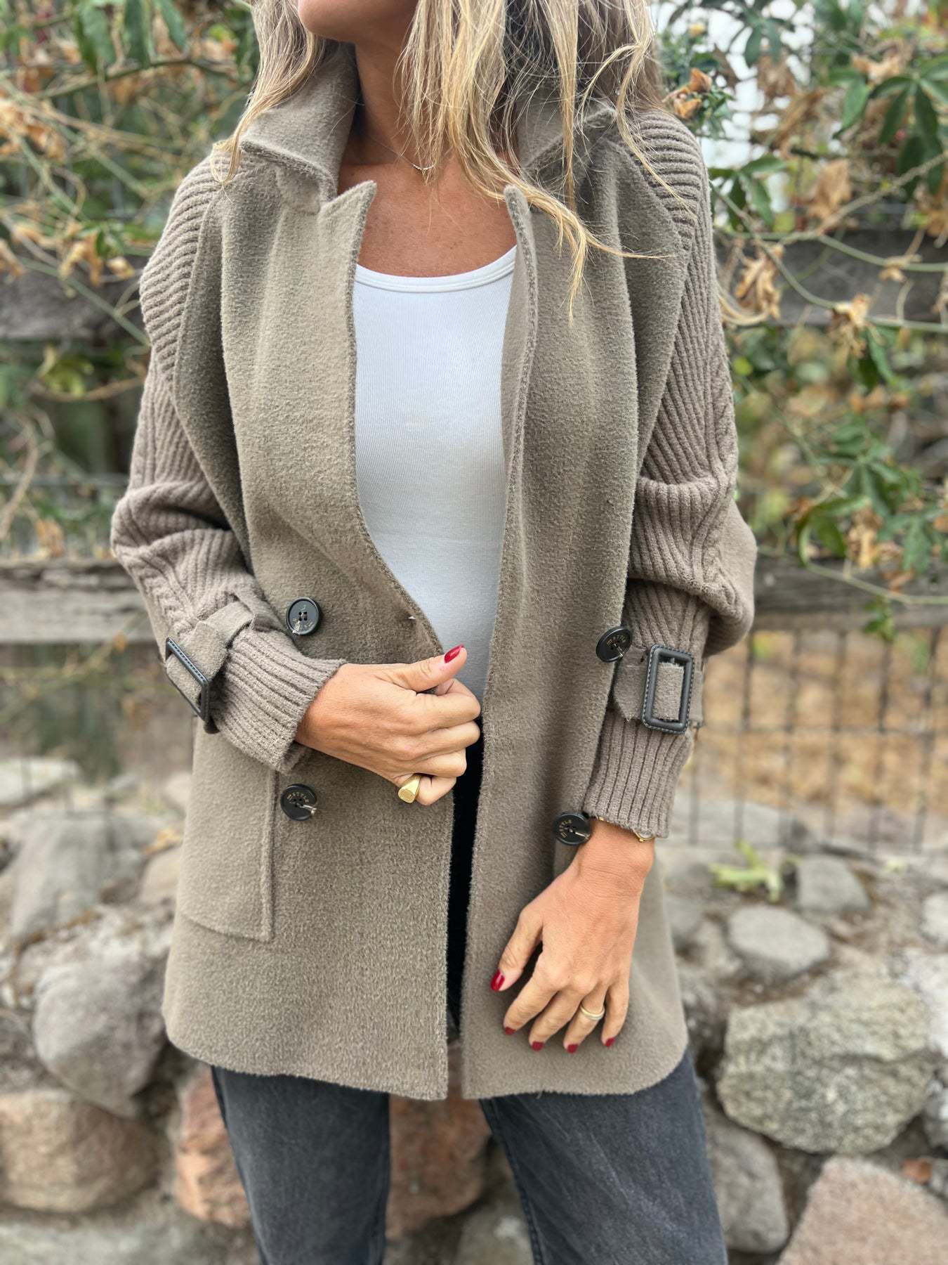 Dames Gebreide Jas Mid-Lengte Wool Look Elegante Buza