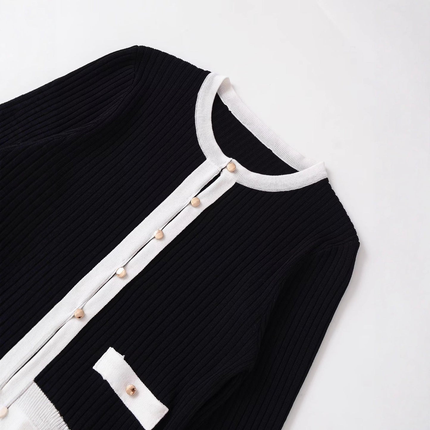 Dames Gebreid Vest Parijs Look met Volant en Knopen