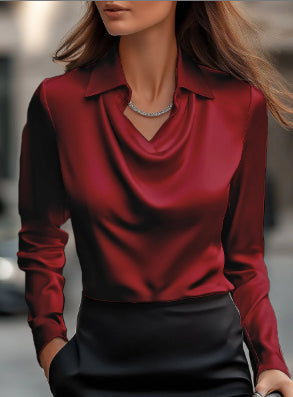 Dames Blouse Satijnen Look Trendy met V-Waterval Hals
