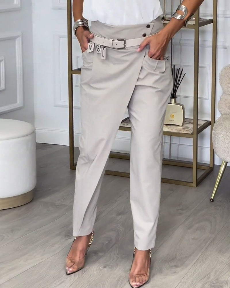 Hoge Taille Tapered Broek van Polyester en Elasthaan Elegant en Comfortabel