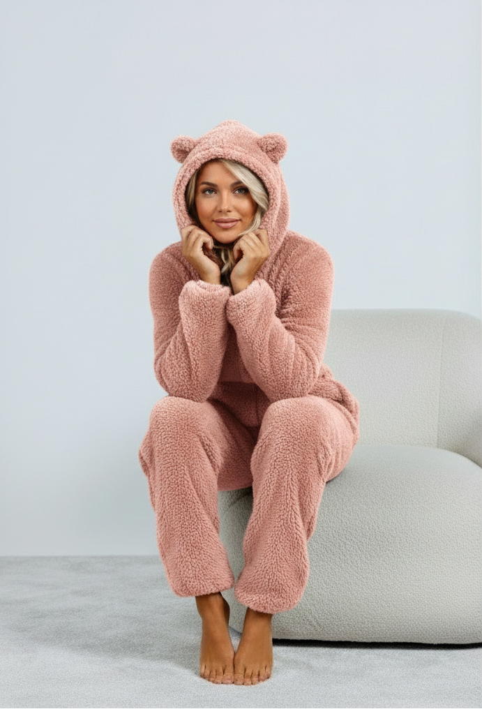 Dames Teddy Onesie met Beren Oortjes Zacht en Comfortabel