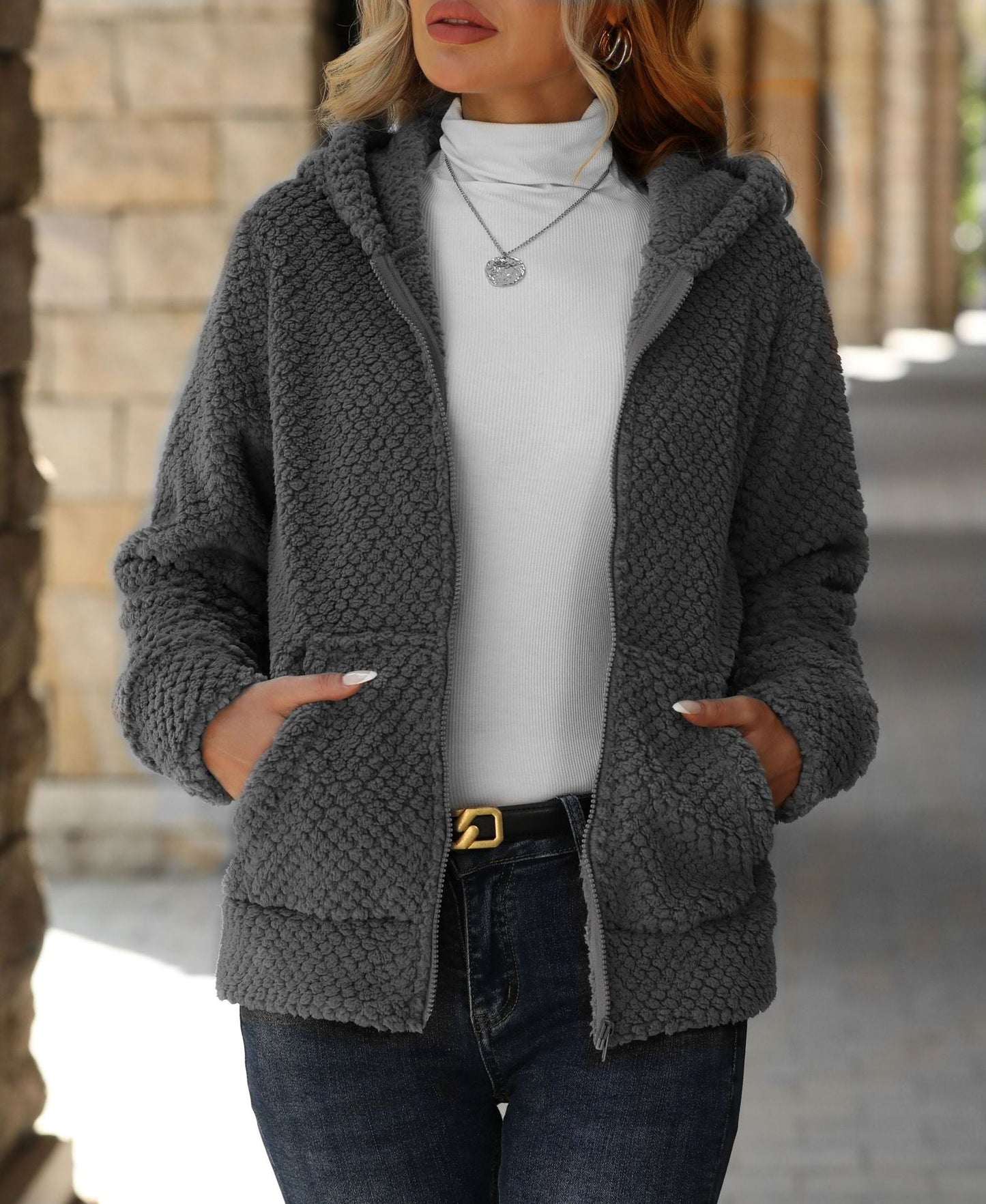 Dames Teddy Vest Warm en Zachte met Capuchon