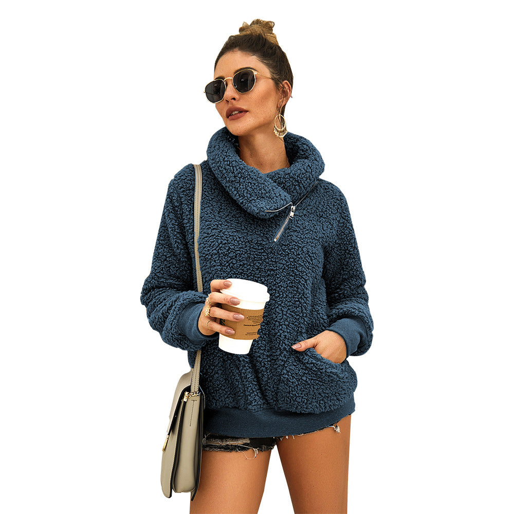 Dames Teddy Trui Warm Elegante met Kraag en Rits