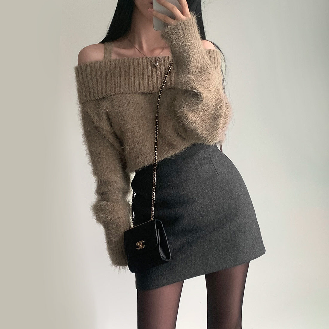 Dames Gebreide Off-shoulder Trui Stijlvol Trendy