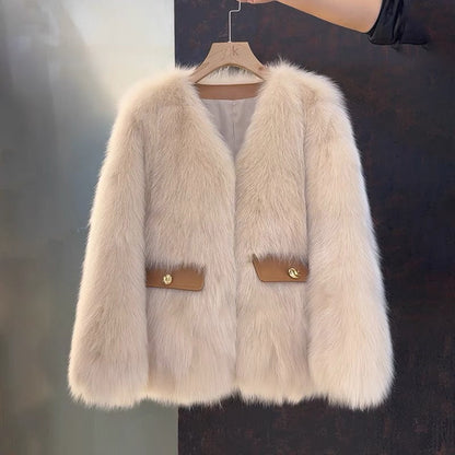 Dames Faux Fur Jas Luxe Met Zakken
