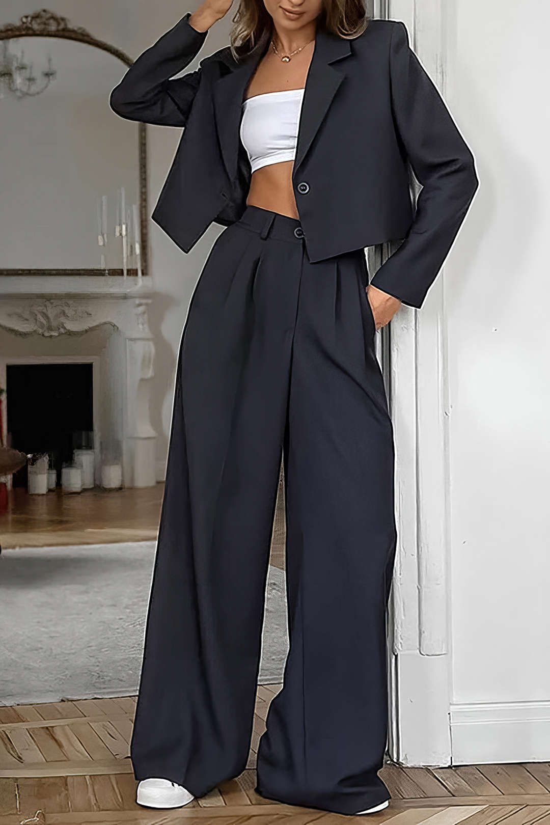 Dames Blazer en Wijde Broek Set Modern Stijl - Mode Vibes