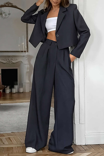 Dames Blazer en Wijde Broek Set Modern Stijl - Mode Vibes