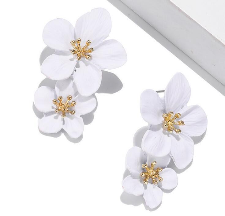 Dames Oorbellen Dubbele Bloem Trendy Zilver металли