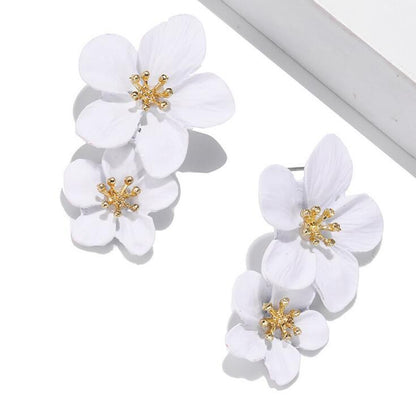 Dames Oorbellen Dubbele Bloem Trendy Zilver металли