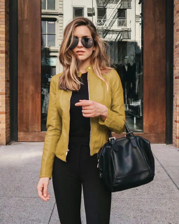 Sandra | Giacca biker alla moda con scollo tondo