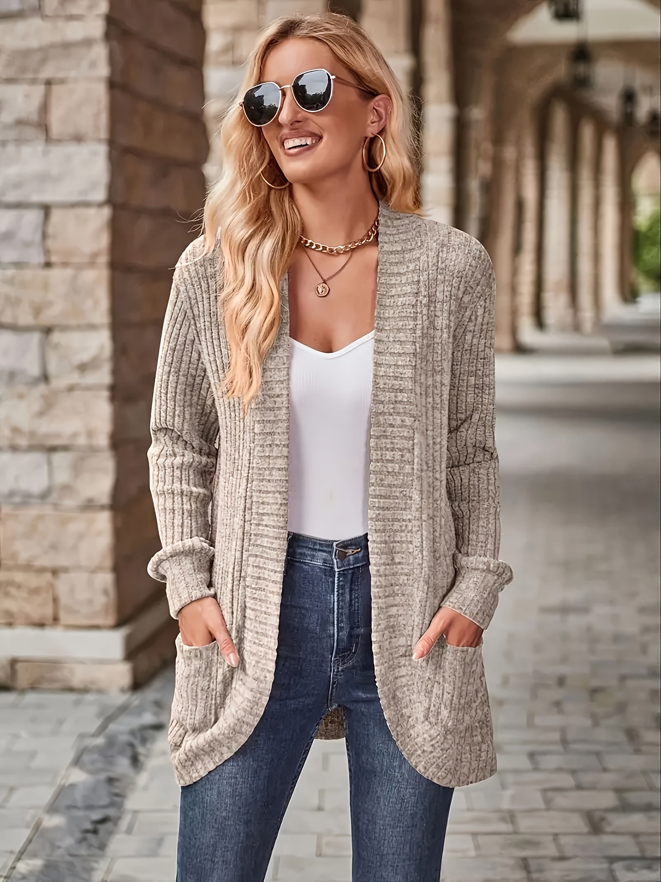 Dames Casual Gebreid Fleecevest met Lange Mouwen