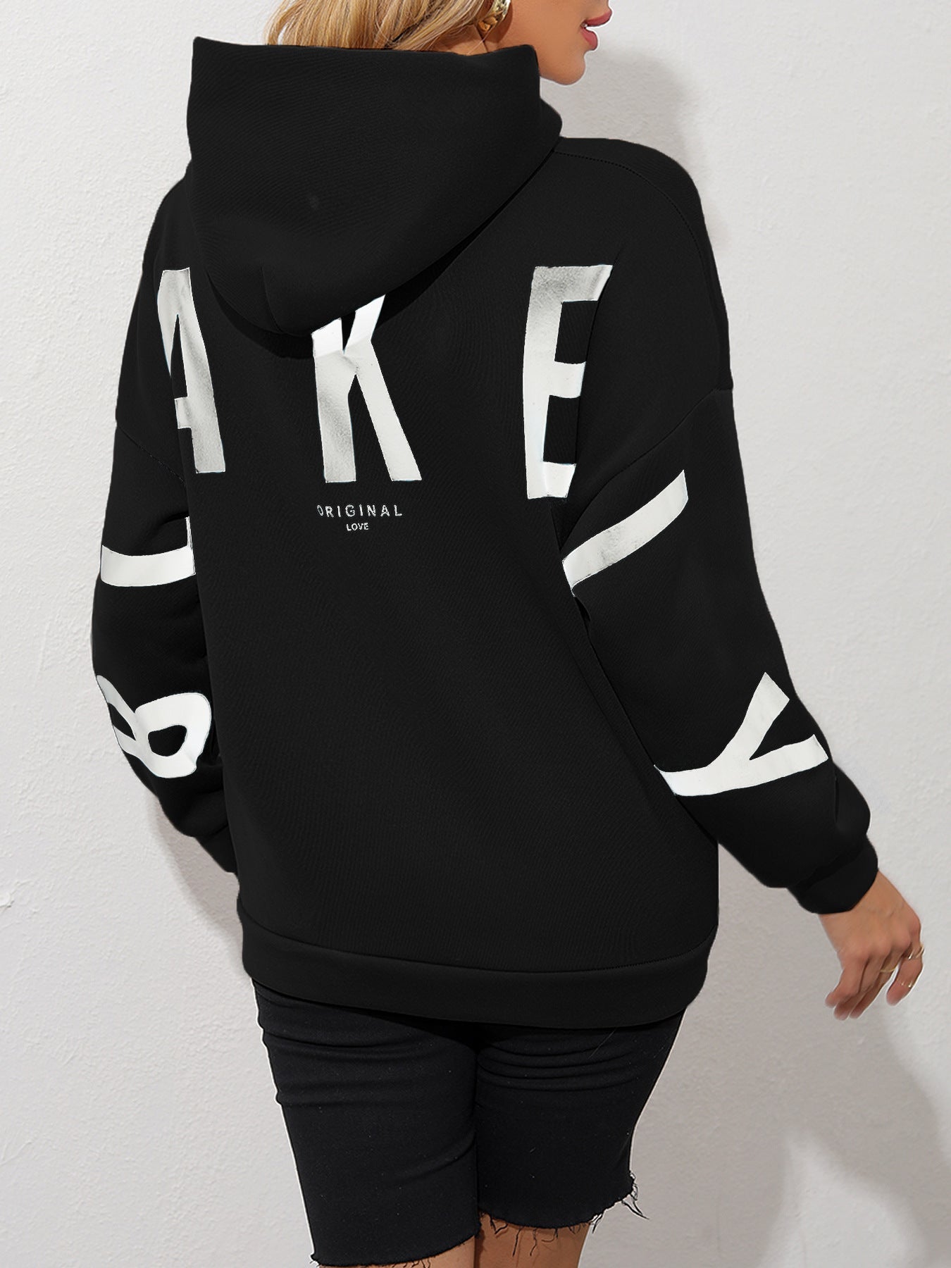 Dames Hoodie Warm Fleece Met Text Print