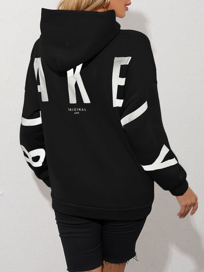 Dames Hoodie Warm Fleece Met Text Print