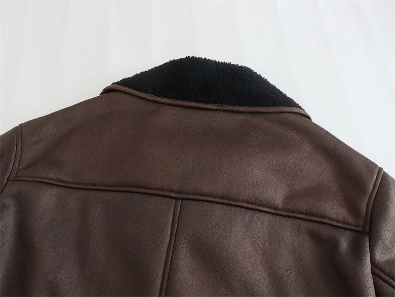 Dames Faux Leren Pilotenjas Oversized met Teddy Voering en Zakken
