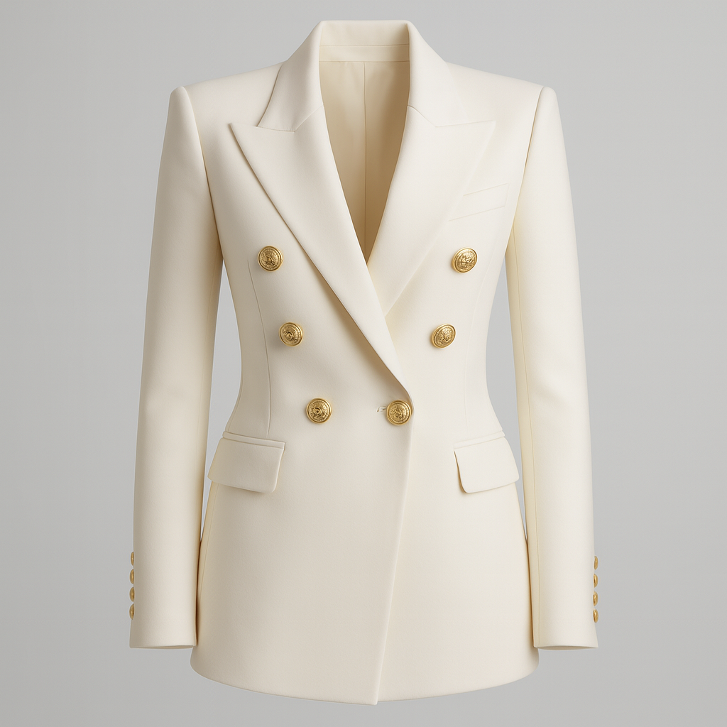 Dames Blazer Getailleerd Dubbelrijig – Elegante Lange Blazer voor Werk en Feest