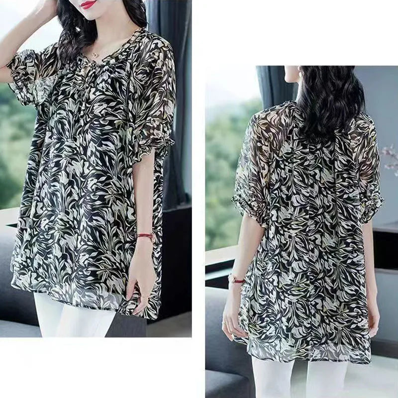 Grote Maat Chiffon Blouse voor de Lente en Zomer