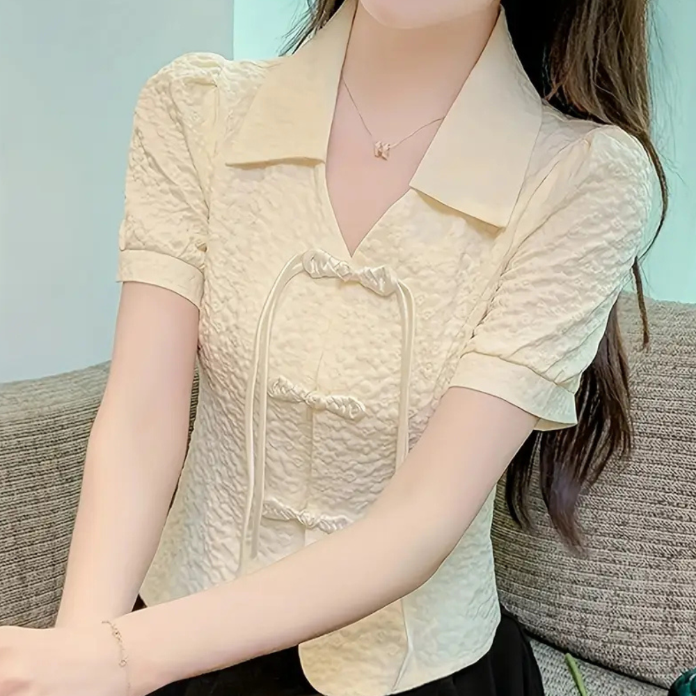 Dames Zomer T-shirt Beige Klassieke Stijl