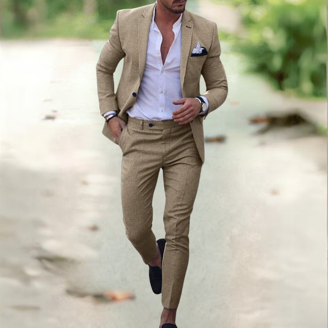 Heren Linnen Pak 2 Delig – Ademend Zomer Kostuum Slim Fit voor Bruiloft en Casual
