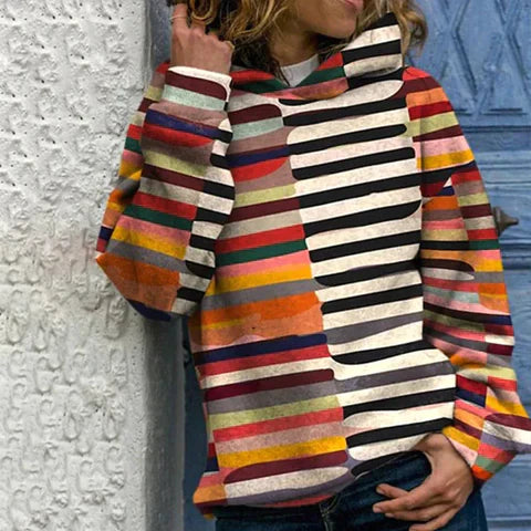 Dames Trui met Capuchon Gestreept Warm - Mode Vibes