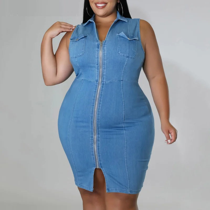 Plus-Size Spijkerjurk Trendy Stoer Voor Vrouwen