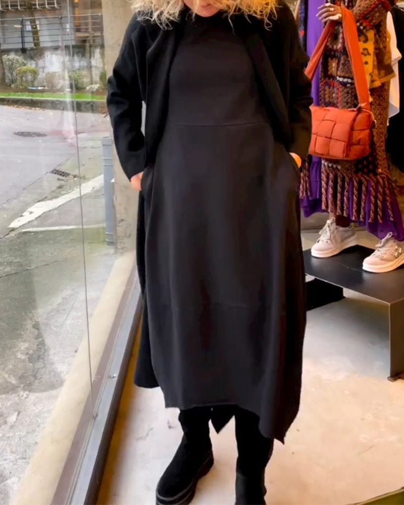 Zwarte Midi Jurk Klassiek Elegante Stijl