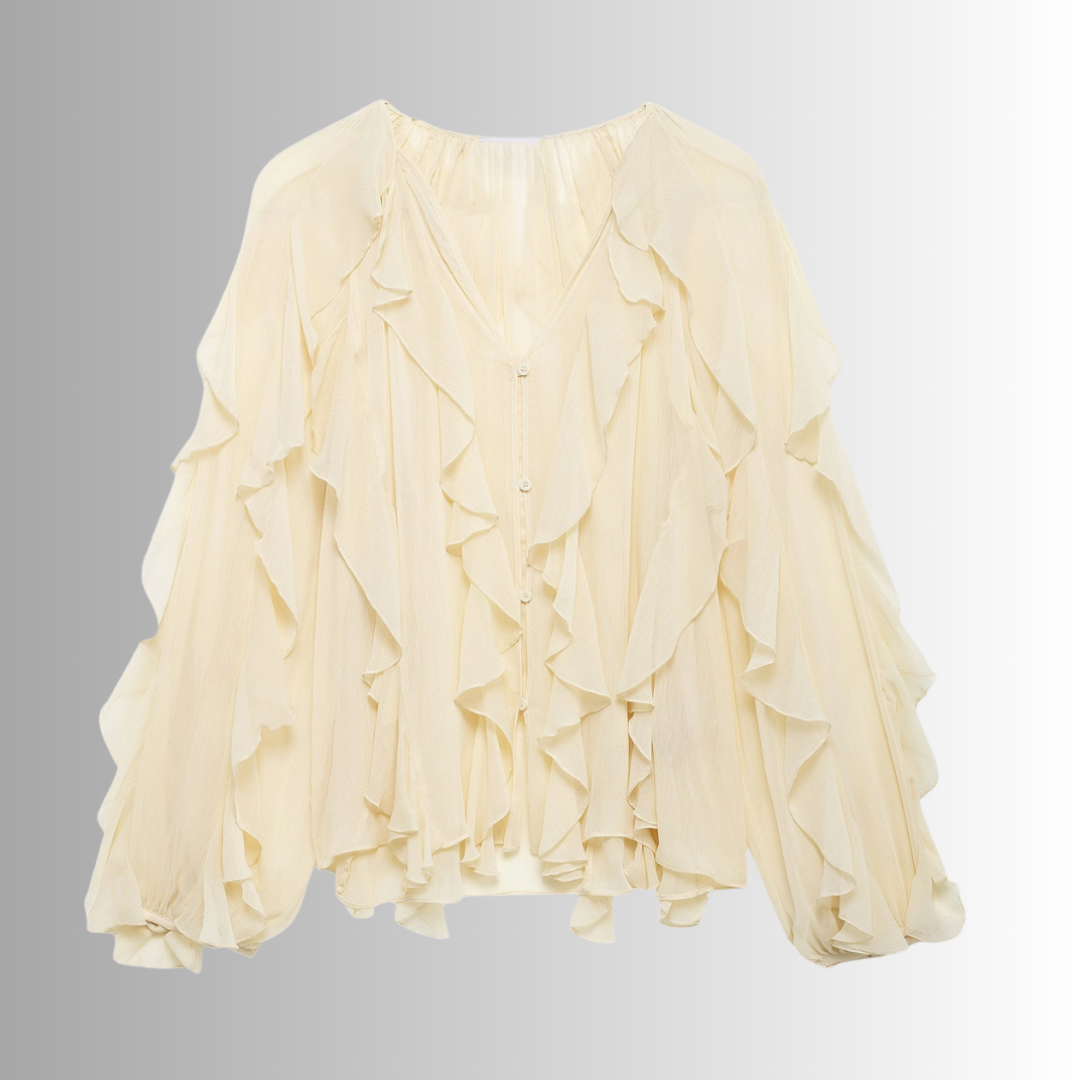 Vrouwelijke Blouse met Ruches en Doorzichtige Mouwen