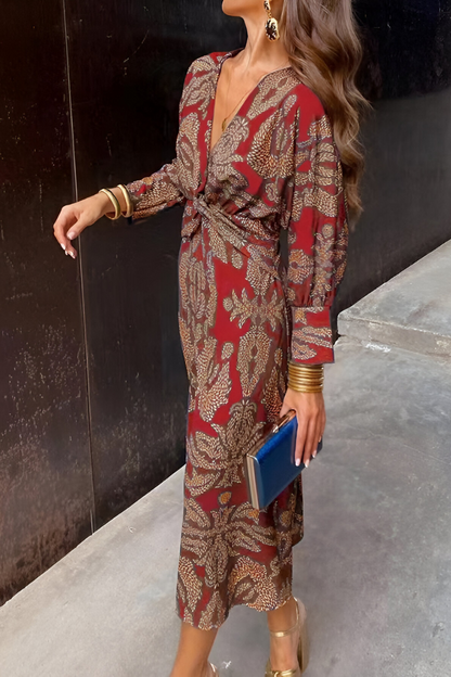Midi-Jurk Bloemenpatroon Elegante Stijl