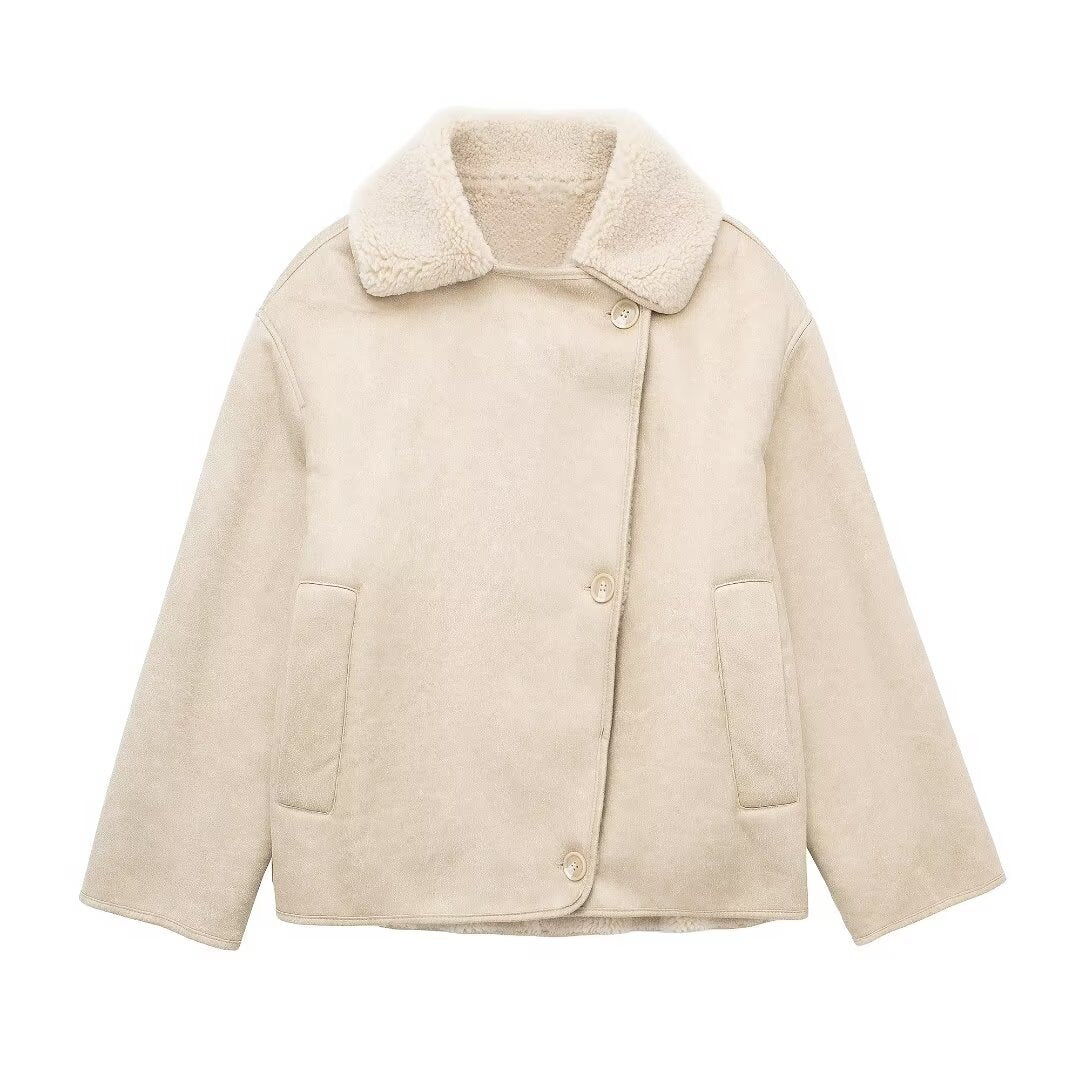 Dames Pilotenjas Oversized met Teddy Voering en Knopen