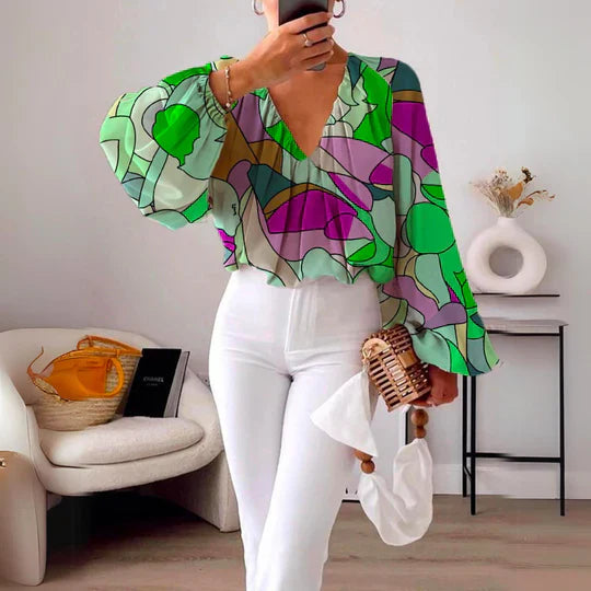Vrouwelijke Blouse Veelkleurig Bloemen Print - Mode Vibes