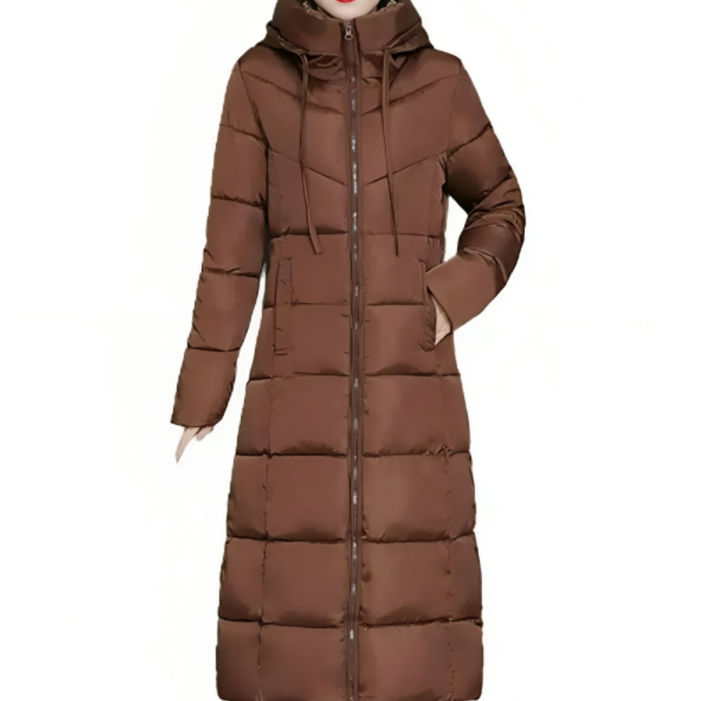 Lange Gewatteerde Winterjas met Capuchon voor Dames – Warm & Stijlvol