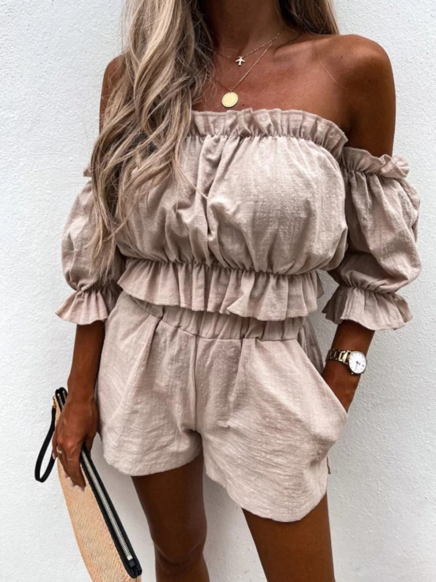 Tweedelig Pak Off-shoulder Jurk Set Rooze - Mode Vibes