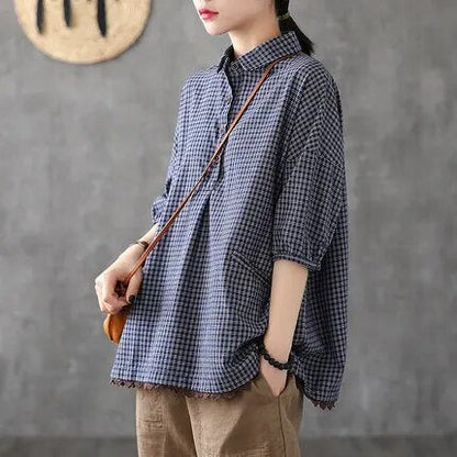 Vrouwelijke Knoopblouse Korte Mouwen Zomerse Stijl
