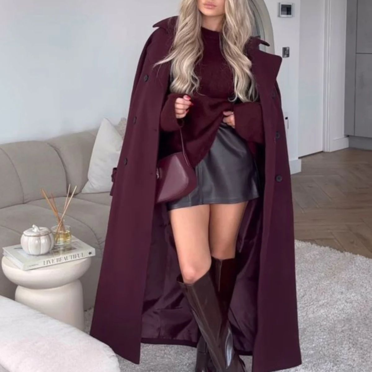 Trenchcoat Bordeaux Rood met Ceintuur voor Vrouw