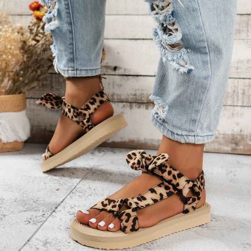 Damessandalen Luipaardprint Leer Zomerschoenen
