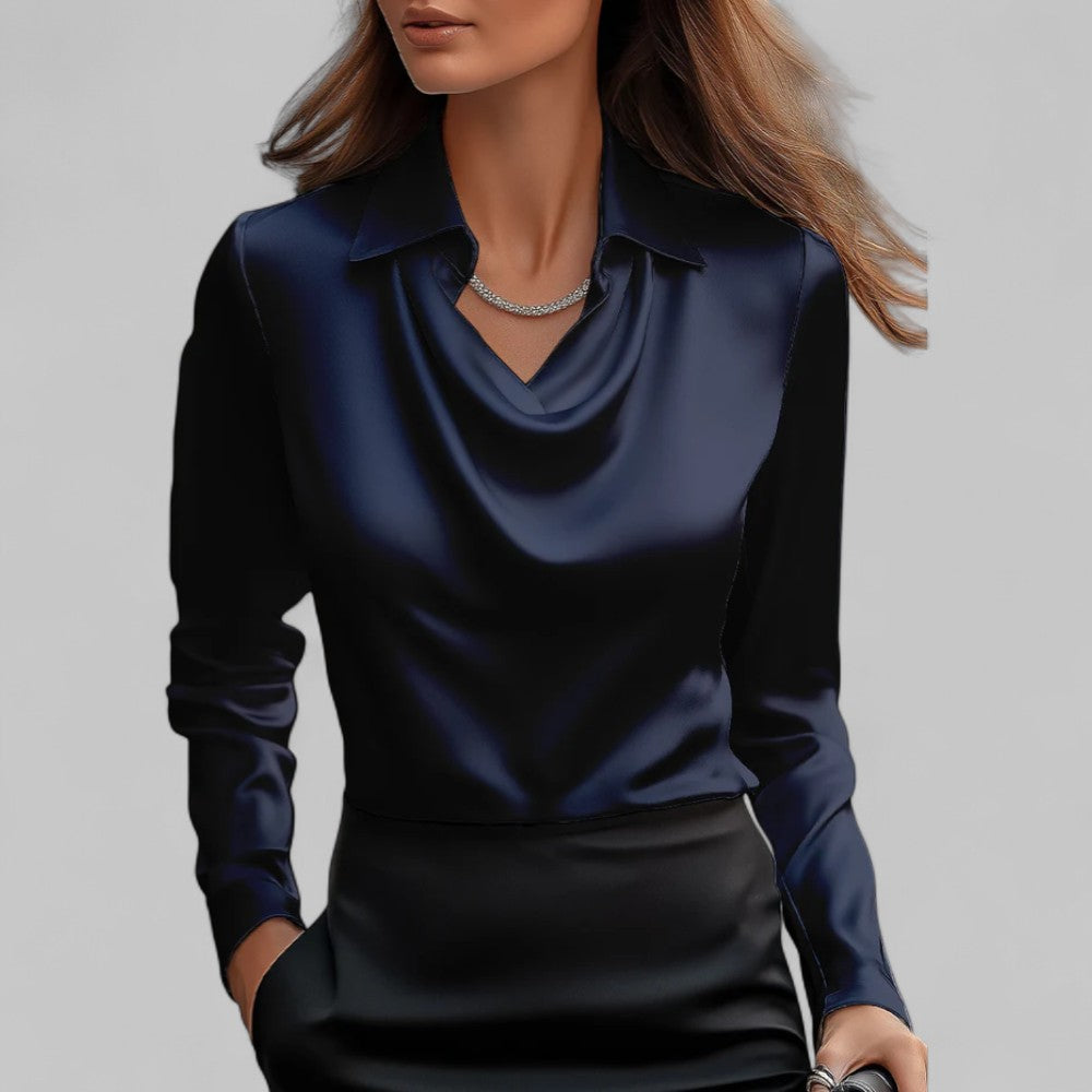 Isla Blouse met Gedrapeerde Hals – Dames Blouse met Lange Mouwen