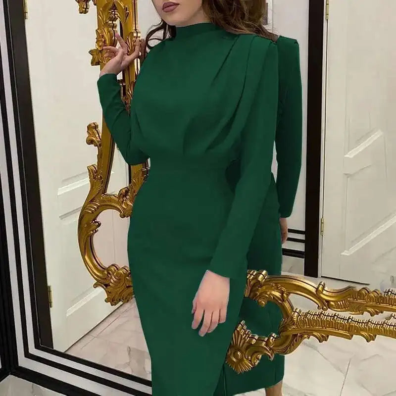 Elegante Midi-jurk met Colkraag en Roklijn