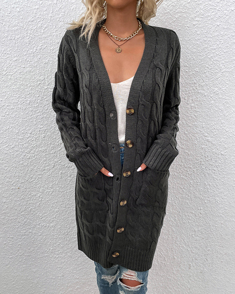 Lange Cardigan Effen Kleur Met Lange Mouwen