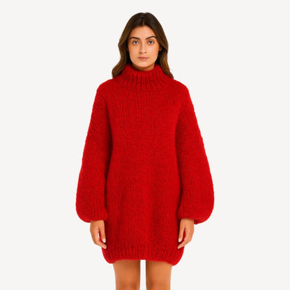 Davies – Oversized Gebreide Trui voor Dames met Hoge Hals en Ballonmouwen