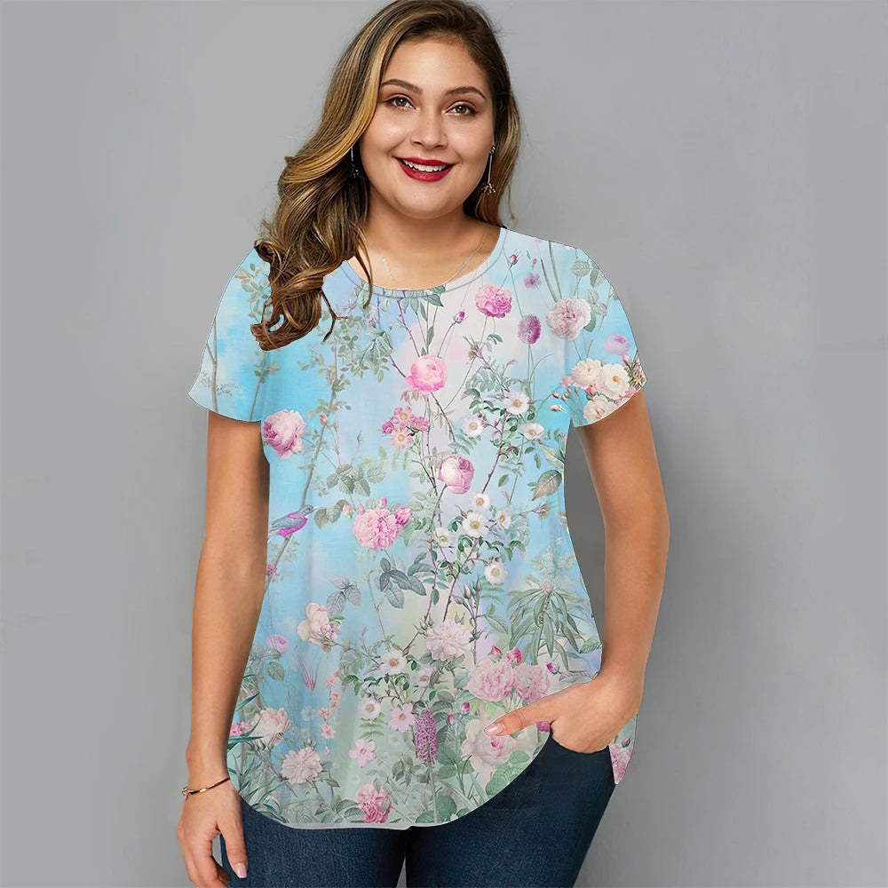 Plus-Size T-Shirt Zomers Vrolijk voor Vrouwen