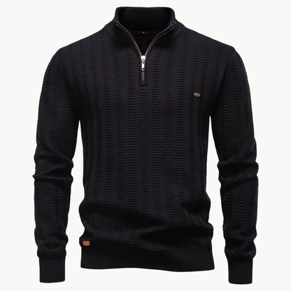 Heren Katoenen Quarter-Zip Trui met Textuur