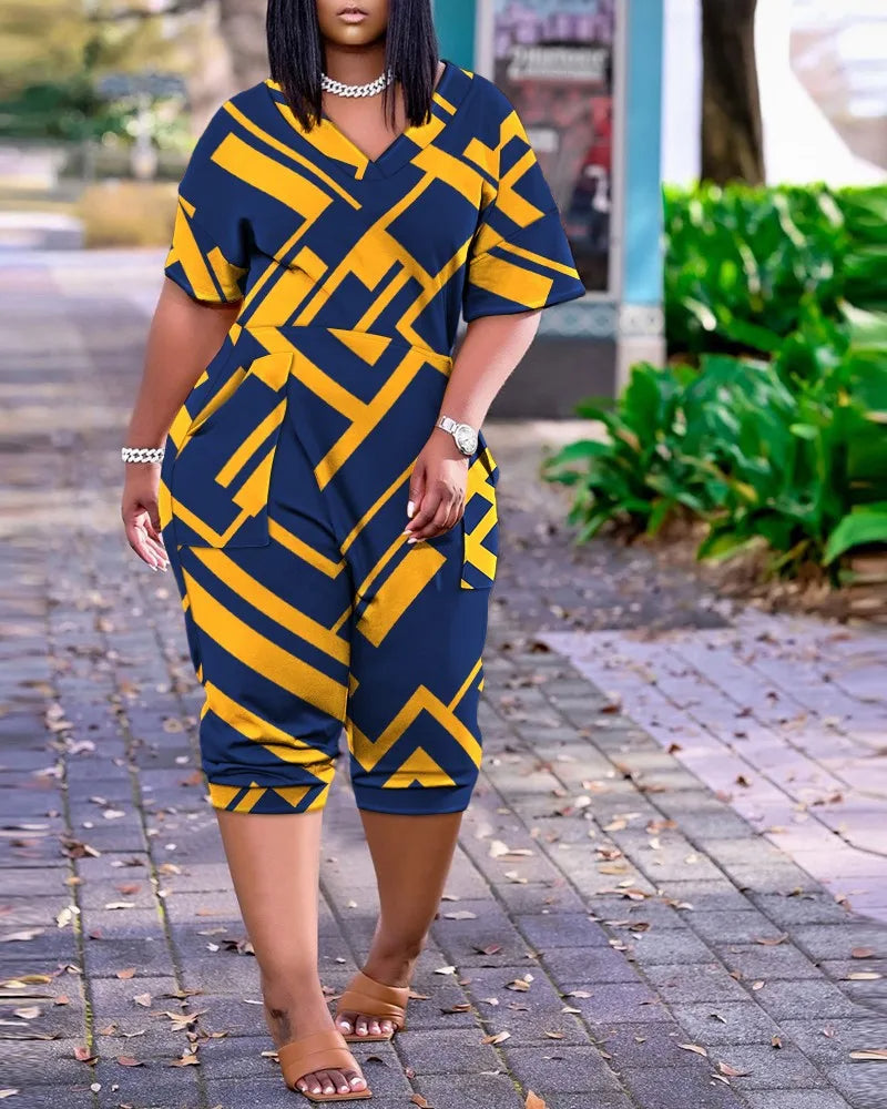 Plus Size Playsuit met Kleurrijke Print Stijlvol en Comfortabel