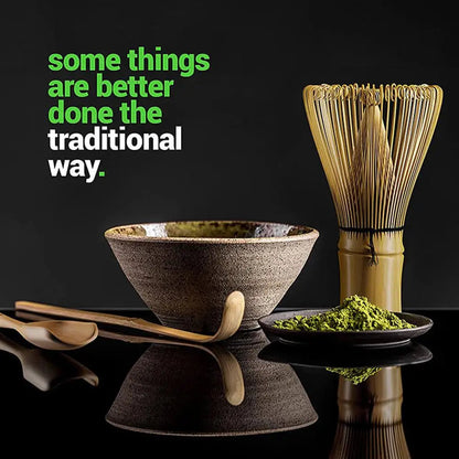 Matcha Thee Set van RVS met Theelepel en Garde