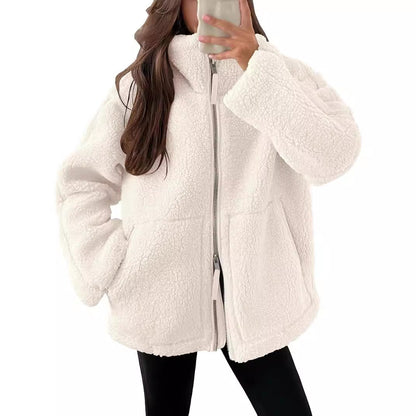 Dames Fleece Jas Warm en Stijlvol met Hoge Kraag en Zakken