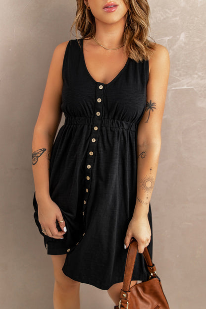 ZomerZin Mouwloze Knopen Mini Jurk