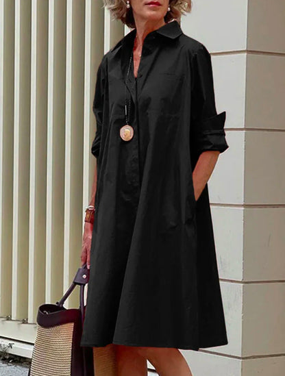 Dames Jurk Midi Elegante Knoopsluiting Zwart Jurk voor Vrouw