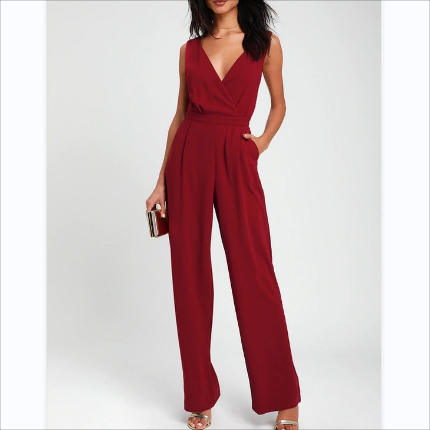 Dames Jumpsuit Elegante Kant en Diepe V-Hals - Mode Vibes