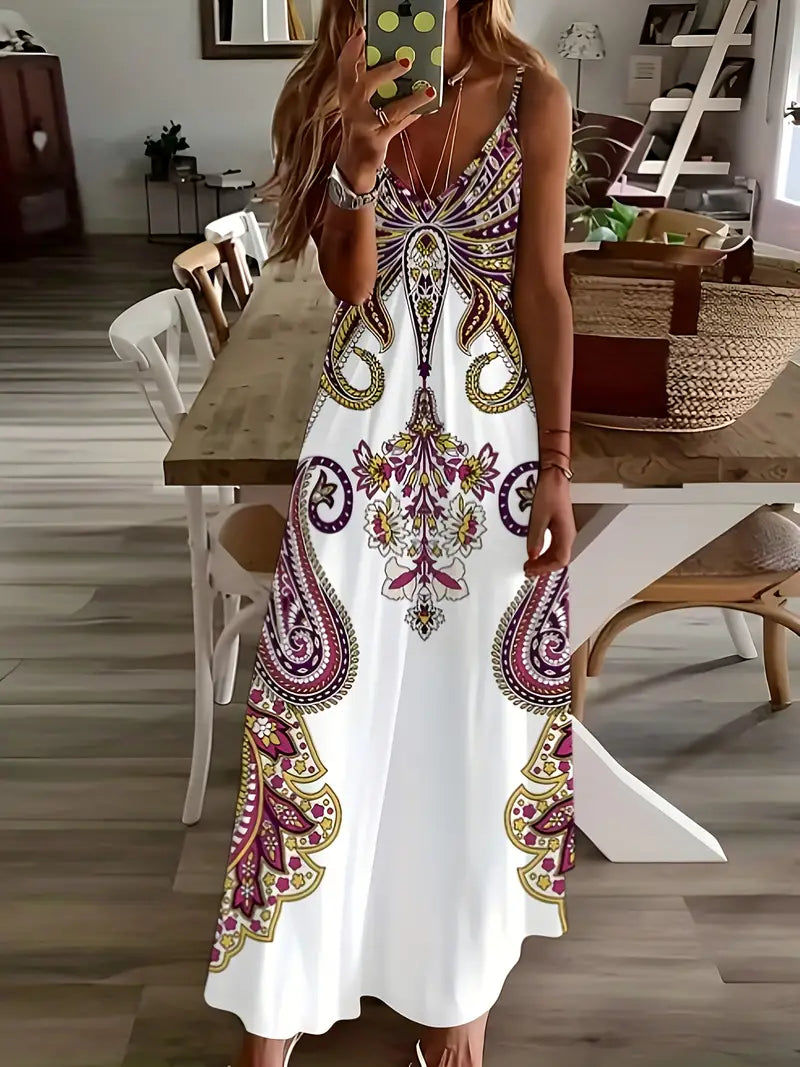 Vrouwelijke Maxi Jurk Bloemenprint V-Hals Zomerjurk - Mode Vibes